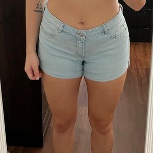 light blue denim shorts